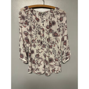 Women's ANNE CARSON Blouse S White Pink Floral